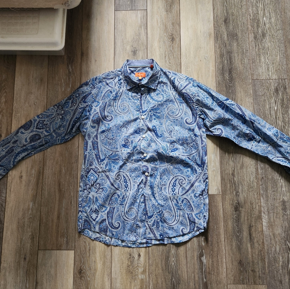 Tallia Men's Blue Paisley Button Down Shirt